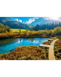 Алмаз мозаика(клас.)30х40см,с подр.,с полн.заполн.(цв.) Солнечный день и мост к реке.(Арт. AC34065)