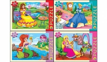 24. 35 ЭЛЕМЕНТОВ (поле - 18х13 см, коробка - 6,5х9х2,5 см, 4 дизайна по 8 шт. в боксе) (Рыжий Кот) ПАЗЛЫ 35 элементов. ПРИНЦЕССЫ ИЗ СКАЗОК (Арт. П35-1716) кратно 32