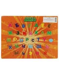 Деревянная игрушка вкладыши алфавит Ми-ми-мишки термопленка Буратино в кор.100шт