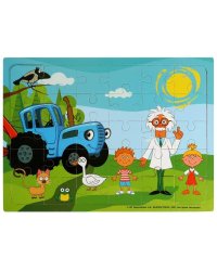 Игрушка деревянная пазл 30*22 СИНИЙ ТРАКТОР терм.пакет Буратино в кор.100шт