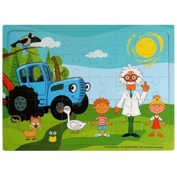Игрушка деревянная пазл 30*22 СИНИЙ ТРАКТОР терм.пакет Буратино в кор.100шт