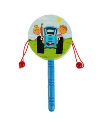 Игрушка деревянная СИНИЙ ТРАКТОР бубен-стучалка,  пакет с хедером Буратино в кор.324шт
