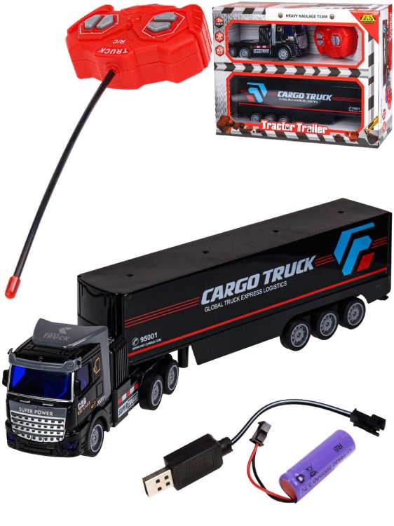 Грузовики, техника Р/У (Рыжий Кот) Машинка метал. на р/у (34.5*8*6)"Грузовик с прицепом"(акк.3.7V в комплекте) (Арт.2065175)