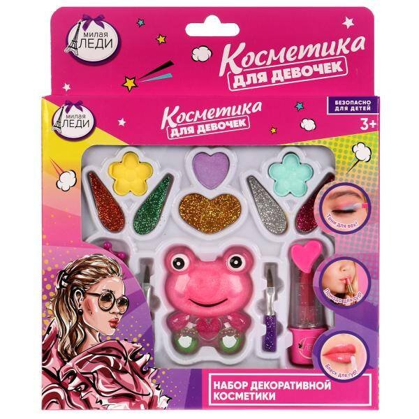 Косметика ДЛЯ ДЕВОЧЕК тени, тени для век с блестками, помада, блеск для губ МИЛАЯ ЛЕДИ в кор.2*120шт