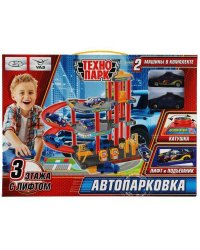 Игрушка пластик автопарковка+2 машин.., 3 эт., лифт, заправ.,кор. Технопарк в кор.2*12шт