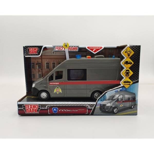 Машина пластик свет-звук ГАЗЕЛЬ NEXT РОСГВАРДИЯ 22 см, двери, инерц, кор. Технопарк в кор.2*18шт