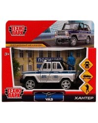 Машина металл UAZ HUNTER ПОЛИЦИЯ 11,5 см, двери, баг, ин, фигурка, асс, кор. Технопарк в кор.2*36шт