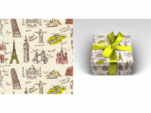Optima Упаковочная бумага Время путешествовать (10 листов в рулоне, 70 х 100 см) УБ-3643