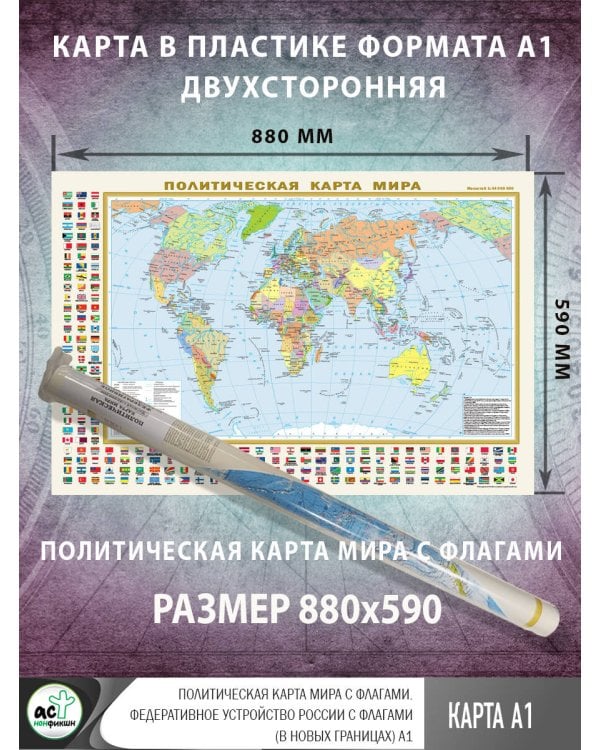 Политическая карта мира с флагами. Федеративное устройство России с флагами (в новых границах) А1