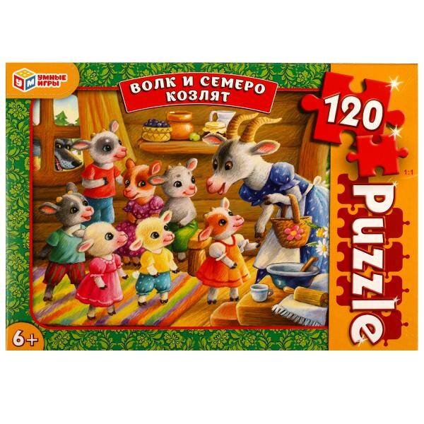 ПАЗЛЫ в коробке 120 деталей (Умка) Волк и семеро козлят. Пазлы классические в коробке. Пазл 120 деталей. Умные игры в кор.64шт