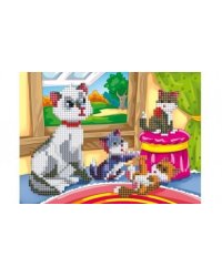 Алмаз.моз.(блест.)17х22 без подр.,на карт.,с част. зап.,с мольб., 17 цв. КОШКА С КОТЯТАМИ (ASM007)