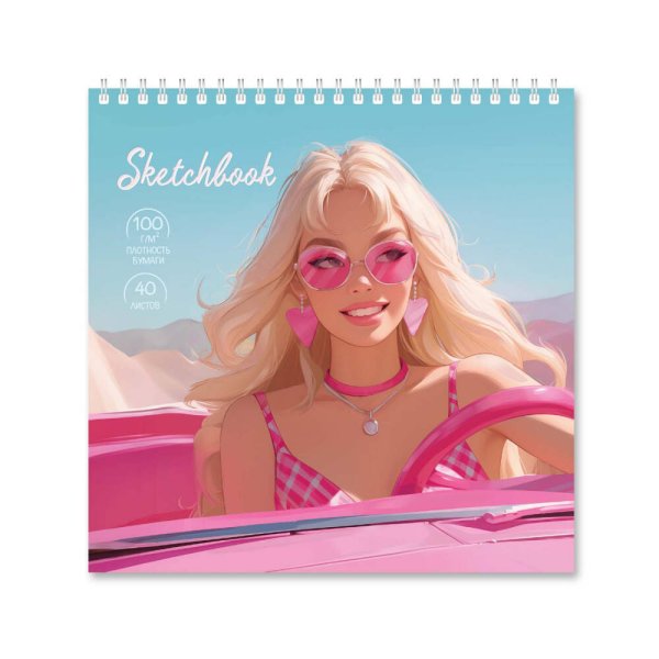 Скетчбук. Блондинка в розовом. 19х19 см. 40 листов. ГЕОДОМ