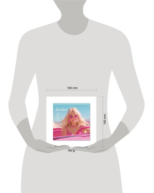 Скетчбук. Блондинка в розовом. 19х19 см. 40 листов. ГЕОДОМ