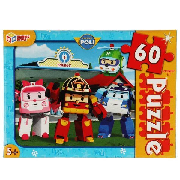 ПАЗЛЫ в коробке 60 деталей (Умка) Робокар Поли. Пазлы классические в коробке. Пазл 60 деталей. 190х141х35 мм. Умные игры в кор.24шт