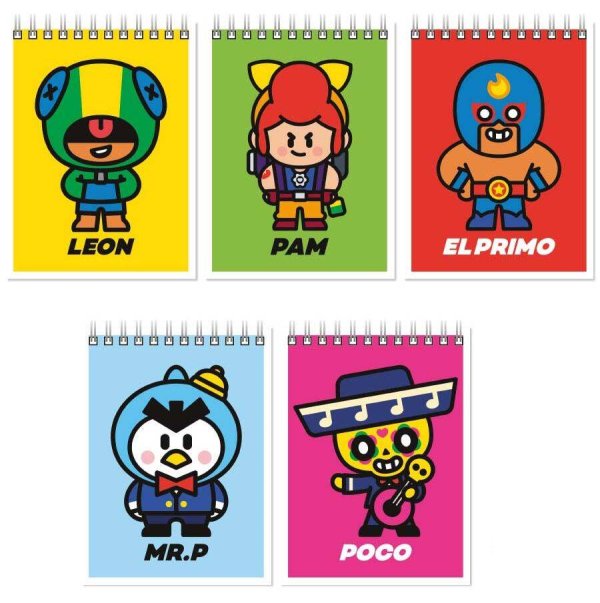 Brawl Stars. Блокнот на спирали А6, 40 л.Leon, Elprimo,Poco,Pam,Mr.P