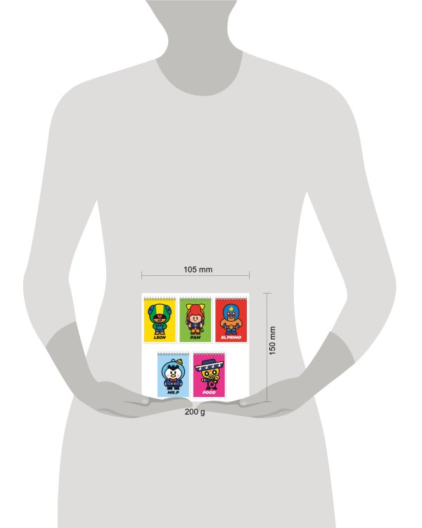 Brawl Stars. Блокнот на спирали А6, 40 л.Leon, Elprimo,Poco,Pam,Mr.P