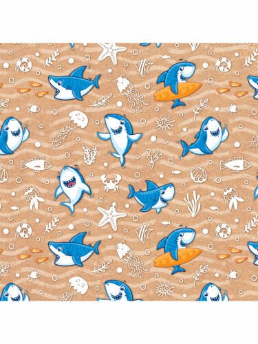 Упаковочная бумага Акулы  (1л в рулоне, 70*100см) УБ-1779