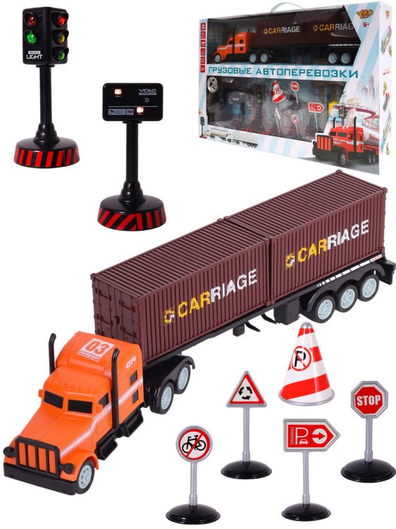 Грузовики, техника Р/У (Рыжий Кот) Машинка на р/у "Грузовые автоперевозки-2"(USB,акк.4.8,3 машинки и пр.) (Арт. M1178-9C)
