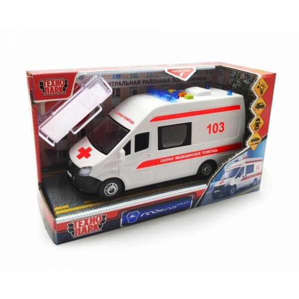 Машина пластик свет-звук ГАЗЕЛЬ NEXT СКОРАЯ 22,5 см, двери, инерц, кор. Технопарк в кор.2*18шт