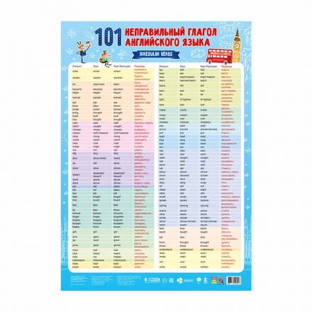 Плакат 101 неправильный глагол английского языка (45*64см) (56027), (Геодом, 2019), Л, c.1