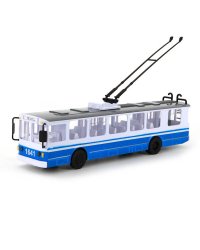 ТРОЛЛЕЙБУС "ТЕХНОПАРК" ПЛАСТ. ИНЕРЦ. СВЕТ+ЗВУК, ОТКРЫВ. ДВЕРИ В РУСС. КОР. в кор.2*12шт