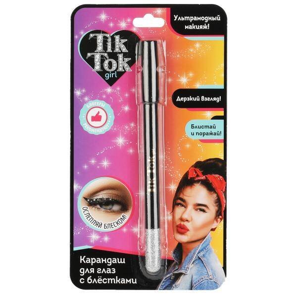 Карандаш для глаз с блестками, серебристый TIK TOK GIRL в кор.48*12шт