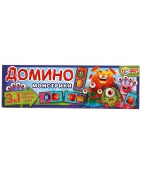 Монстрики. Домино пластиковое 3-в-1. Коробка 175х55мм Умные игры в кор.100шт