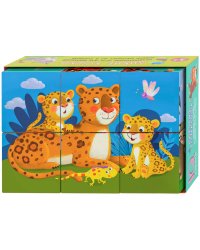 Умные кубики  в поддончике. 6 штук. Дикие кошки
