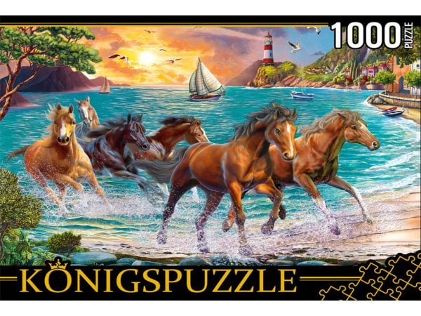 26. Konigspuzzle. ПАЗЛЫ 1000 элементов. ФK1000-6635 ЛОШАДИ У МОРЯ НА ЗАКАТЕ