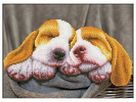 Алмаз. мозаика (класс.) 30х40 см, с подр., с част. заполн. (18цв.) СПЯЩИЕ ЩЕНЯТА (Арт. ACH033)