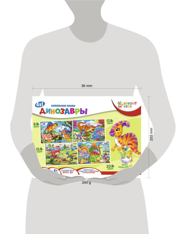 Bright Kids ПАЗЛ НАПОЛЬНЫЙ 4в1.Динозавры (Арт. П-0492)