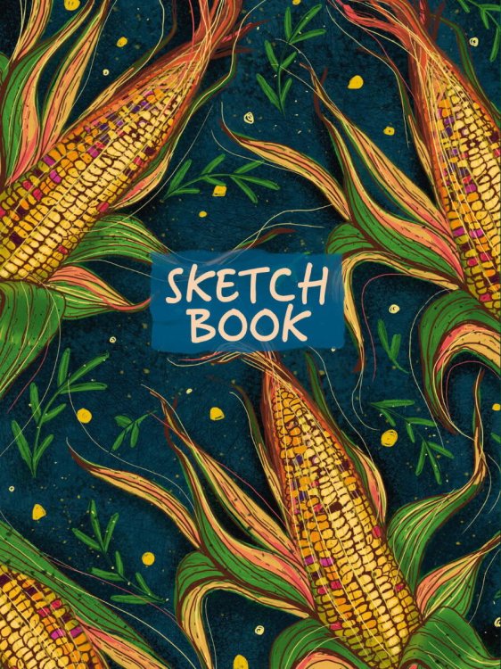 СЕРИЯ: СКЕТЧБУК А5 матовая ламин.обл., резинка, 145х203 (бумага 70 гр люкс крим) (Проф-Пресс) СКЕТЧБУК А5. КУКУРУЗА (выб.лак)