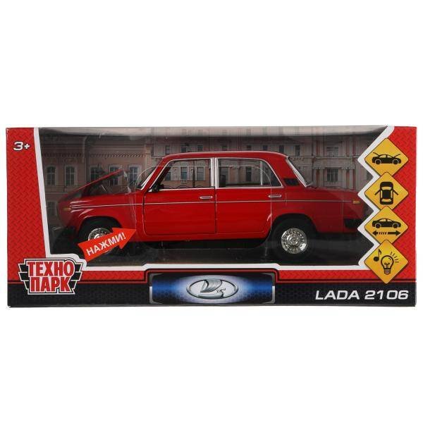 Машина металл свет-звук LADA 2106, 18,5 см, дв., кап., баг.,инер.,крас.,кор. Технопарк в кор.2*12шт