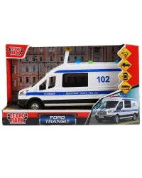 Машина свет+звук "ford transit полиция" 22,5см, пластик, откр.двери, инерц. Технопарк в кор.2*18шт