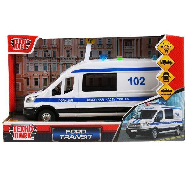 Машина свет+звук "ford transit полиция" 22,5см, пластик, откр.двери, инерц. Технопарк в кор.2*18шт