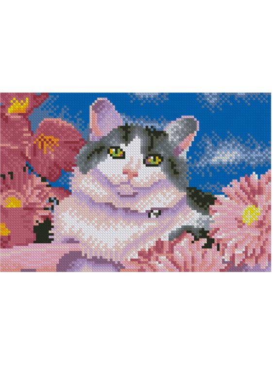 Блестящая (Рыжий Кот) Алмазн. мозаика 22х32 c подр., с полн. заполн. (блест.),26цв. КОТИК В РОЗОВЫХ ЦВЕТАХ. Арт. AS22065
