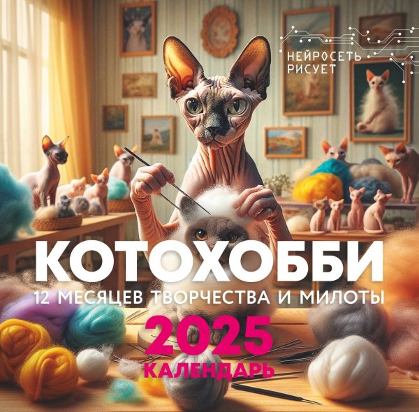 Календарь настенный на 2025 год КотоХобби. 12 месяцев творчества и милоты. Нейросеть рисует