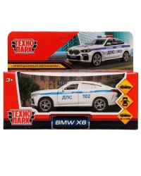 Машина металл BMW X6 ПОЛИЦИЯ длина 12 см, двери, багаж, инерц, белый, кор. Технопарк в кор.2*36шт