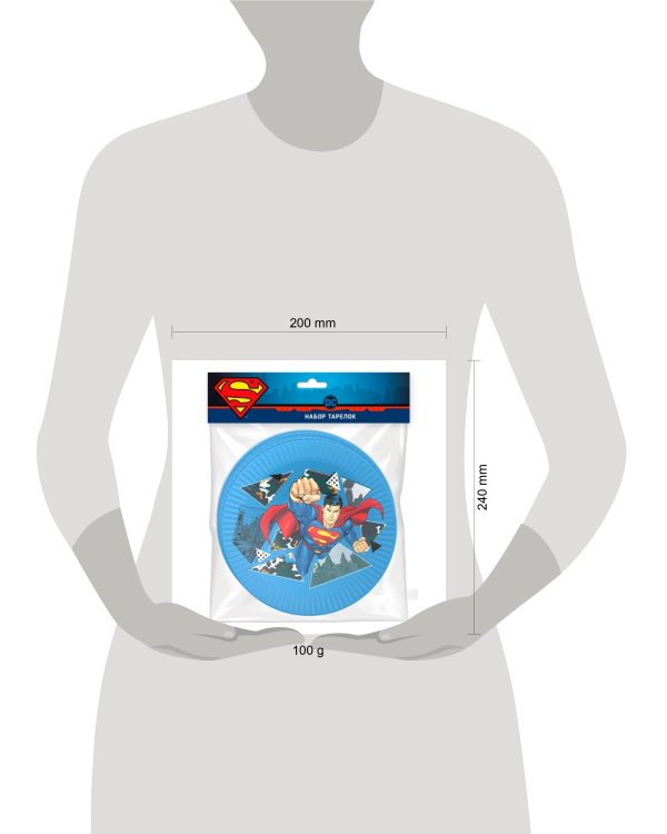 Superman. Набор бумажных тарелок-1, 6 шт d=180 мм