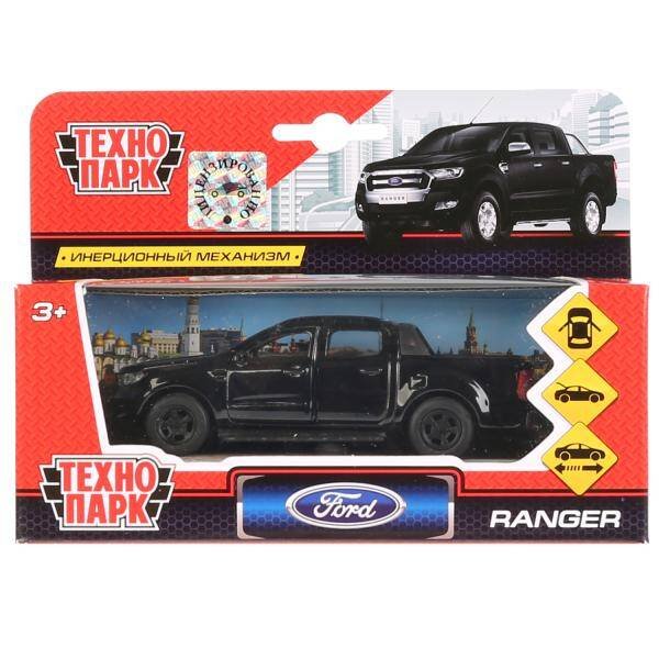 Машина металл FORD ranger пикап черный 12см, открыв. двери, инерц. в кор. Технопарк в кор.2*24шт
