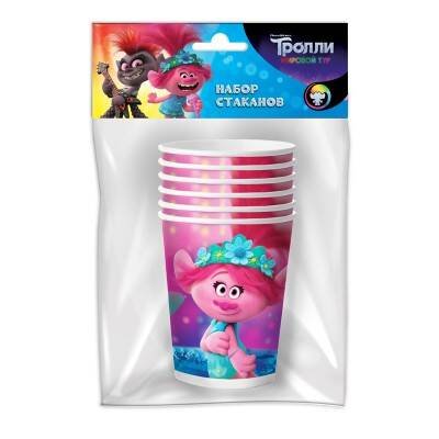 Trolls. Набор бумажных стаканов-3, 6 шт*250 мл