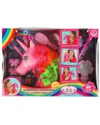 Голова-манекен единорог 25 см, с цветной гривой, 20 акс, кор КАРАПУЗ в кор.2*15шт