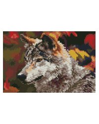 Алмазн. мозаика 22х32 c подр., с полн. заполн. (класс.),27цв. ВОЛК В ОСЕННЕМ ЛЕСУ. Арт. AC22056