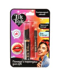 Помада и контур для губ, 2в1, цвет розовый TIK TOK GIRL в кор.24*12шт