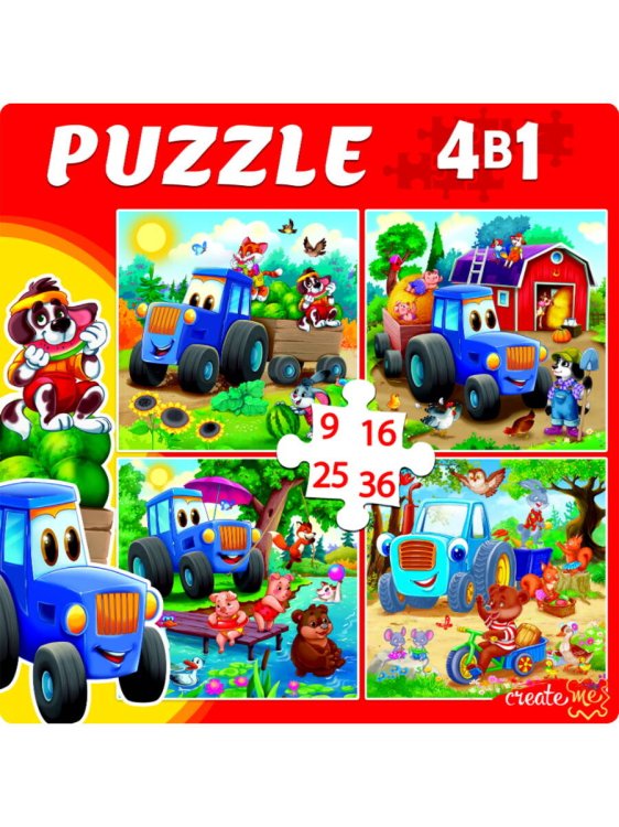 ПАЗЛЫ 4 в 1. ВЕСЕЛЫЙ ТРАКТОР № 5 (9,16, 25, 36 эл.) (Арт. П-1159)