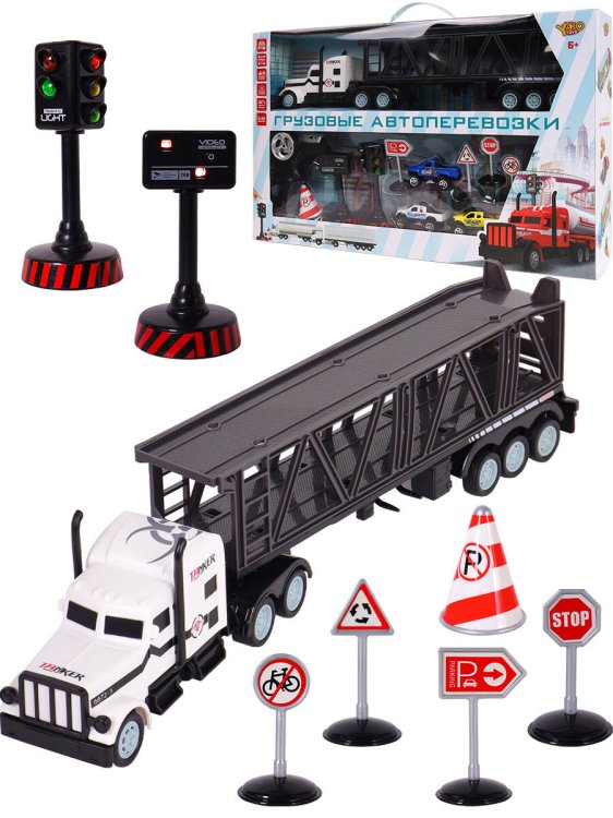 Грузовики, техника Р/У (Рыжий Кот) Машинка на р/у "Грузовые автоперевозки"(USB,акк.4.8,3 машинки и пр.) (Арт. M1178-4C)