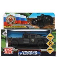 Машина металл АРМЕЙСКИЙ ВНЕДОРОЖНИК 12 см, двери, багажн, черн, кор. Технопарк в кор.2*36шт