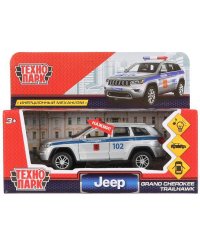 Машина металл свет-звук "jeep grand cherokee полиция" 12см, инерц., серебр. Технопарк в кор.2*36шт