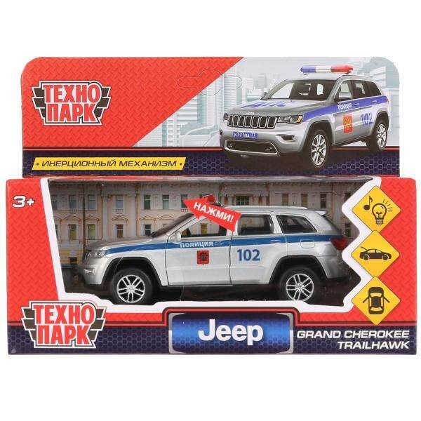 Машина металл свет-звук "jeep grand cherokee полиция" 12см, инерц., серебр. Технопарк в кор.2*36шт