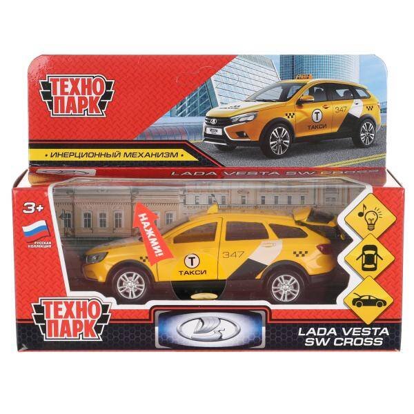 Машина металл свет-звук LADA VESTA SW CROSS ТАКСИ 12 см, двер, баг, ин, кор. Технопарк в кор.2*36шт